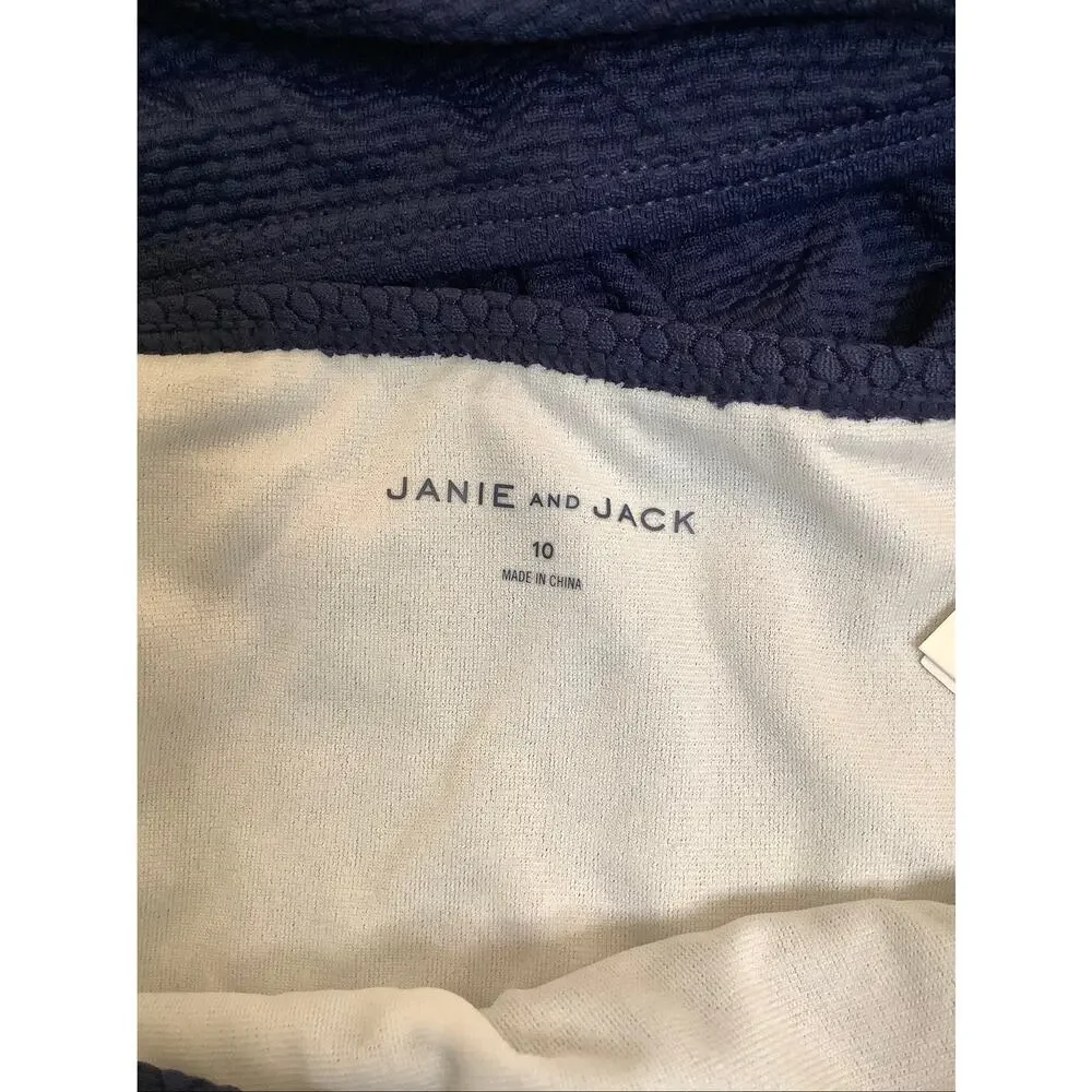 Janie & Jack Girl's 10 Recycled Texture Ruffle Merchant Marine Swim Set B13-10
